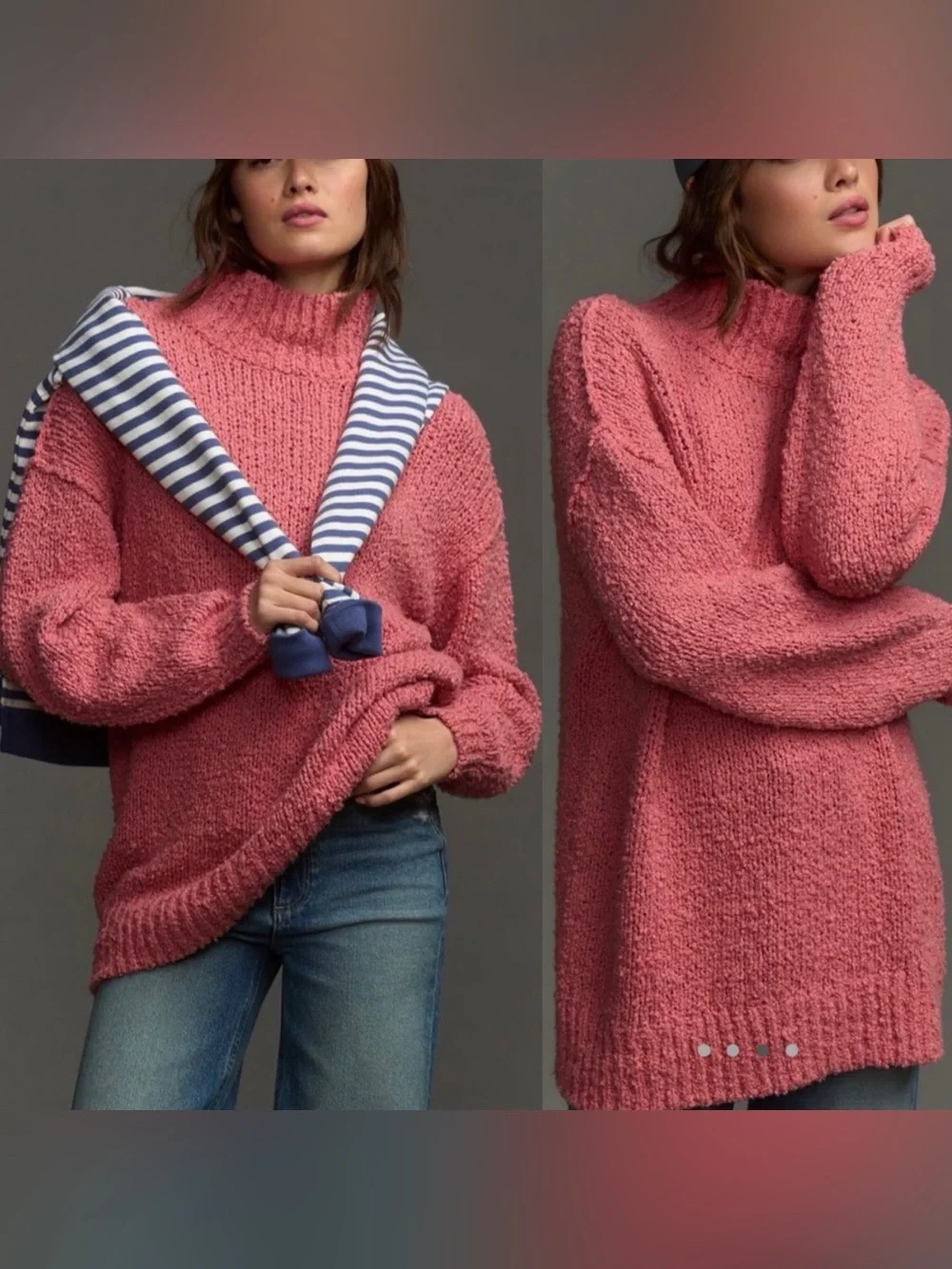 Anthropologie The Need It Oversized Mock Neck Sweater Loose Knit in Rose Size XS